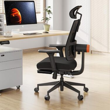 Офісне крісло Newtral MAGICH-BP з підніжкою: ергономічне, з підголівником та підлокітниками