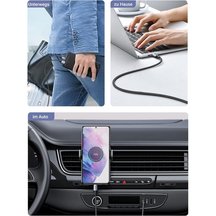 Кабель USB-C UGREEN 2 шт. (2M + 0.5M) нейлонова обплітання, сумісний з Samsung Galaxy S24 Ultra, S23, S22, iPhone 15 Pro, Pro Max