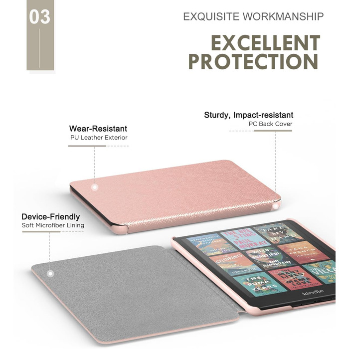 Чохол MoKo для Kindle Paperwhite 12th Gen 2024 та Kindle Colorsoft Signature Edition 2024, рожево-золотий. Захисний чохол з авто-сном/пробудженням для Kindle Paperwhite 2024