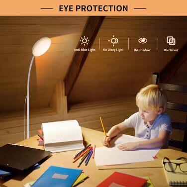LED настільна лампа Mojimdo з регулюванням яскравості, 3 кольори, 10 режимів, гнучка штанга, для дитячої кімнати, офісу, вітальні, нічного столика