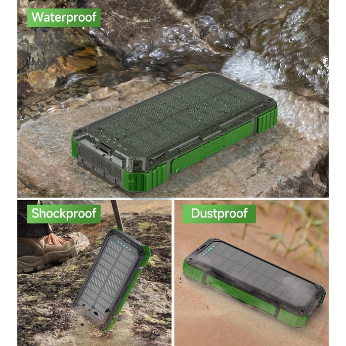 Портативний зарядний пристрій Solar Powerbank 56800mAh з бездротовою зарядкою, 30W PD, 6 виходів, ліхтарик, велика ємність для кемпінгу та подорожей (Зелений)