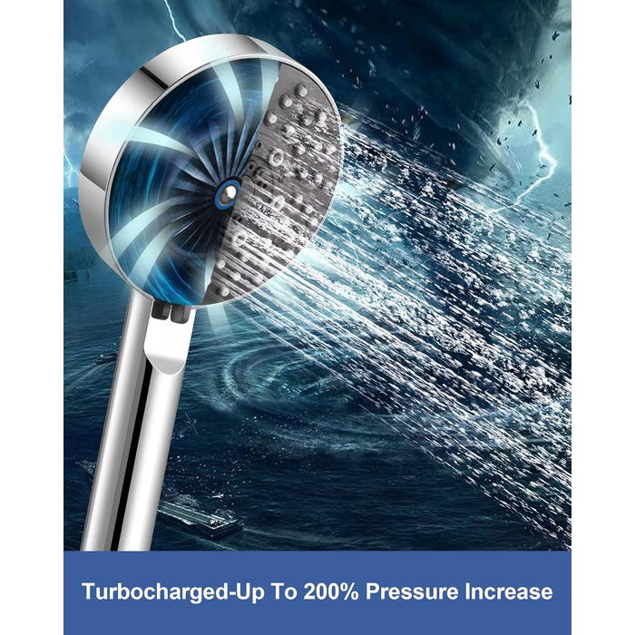 Насадка для душу Magichome з шлангом 2м, високого тиску, 5 режимів розпилення, турбо-дизайн, економна водозберігальна ручна лійка для душу, чорна, з шлангом