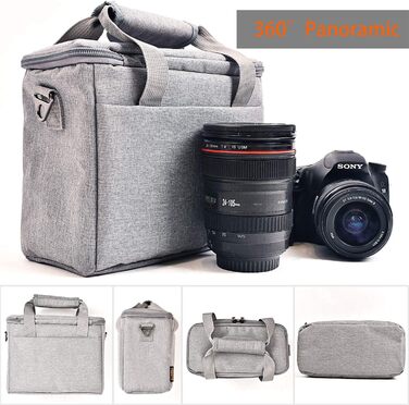Сумка фотографічна FOSOTO для DSLR/SLR камер з відділеннями та захистом від дощу, сіра - для Canon, Sony, Nikon