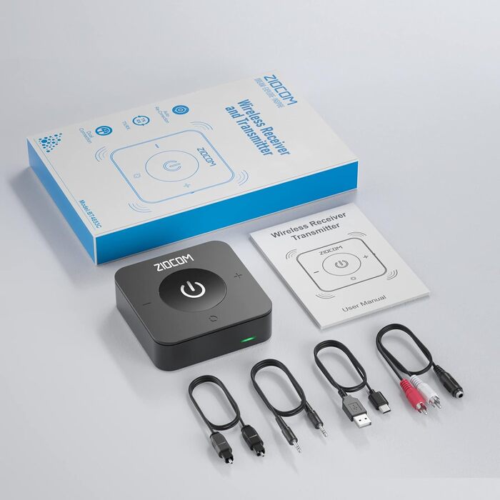 ZIOCOM Bluetooth адаптер стереосистеми: Bluetooth передавач/приймач 5.0 для TV/PC/MP3/стереосистеми (оптичний, 3.5 мм AUX, RCA). Підтримка одночасної підключення 2 пристроїв