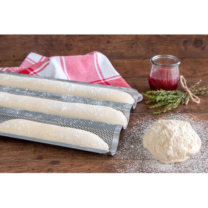 Baker's Sheet - Baguette Baking Sheet - 37 x 24 cm - for 3 Baguettes, H 2.5 cm - High-quality Non-Stick Coating