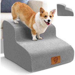 Myiosus Dog Stairs for Bed, 2-Step Foam Pet Stairs for Sofa with Removable Waterproof Cover, Non-Slip Dog Ramp Ladder for Small Dogs and Cats, 40 x 40 x 30 cm, Black (Grey Dog Stairs)