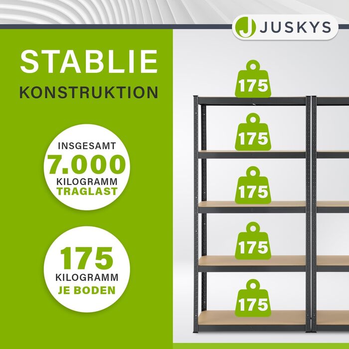 Металевий стелаж Juskys ER-Set Basic 180x90x40 см - 10 ярусів, 1750 кг, для складу, підвалу, сірий