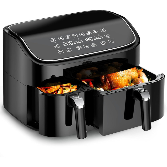 Фритюрниця без олії 9л з 2 камерами, Airfryer 6-в-1 з сенсорним екраном, 3L та 6L, антипригарне покриття, для здорового приготування