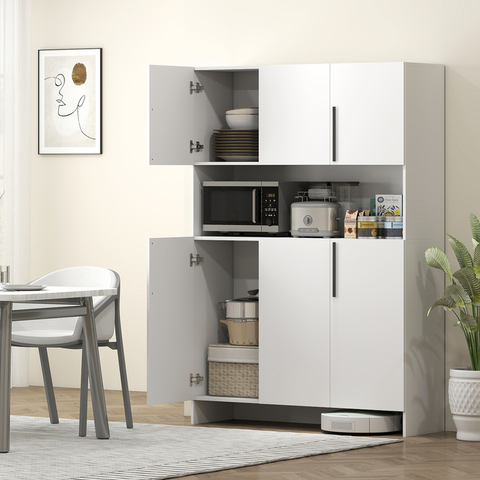 HOMCOM Kitchen Cabinet Buffet Sideboard with Countertop, 6 Doors, 4 Cabinets, Tall Cabinet with Silent Hinges, Microwave Cabinet with Modern Design, White | Aosom