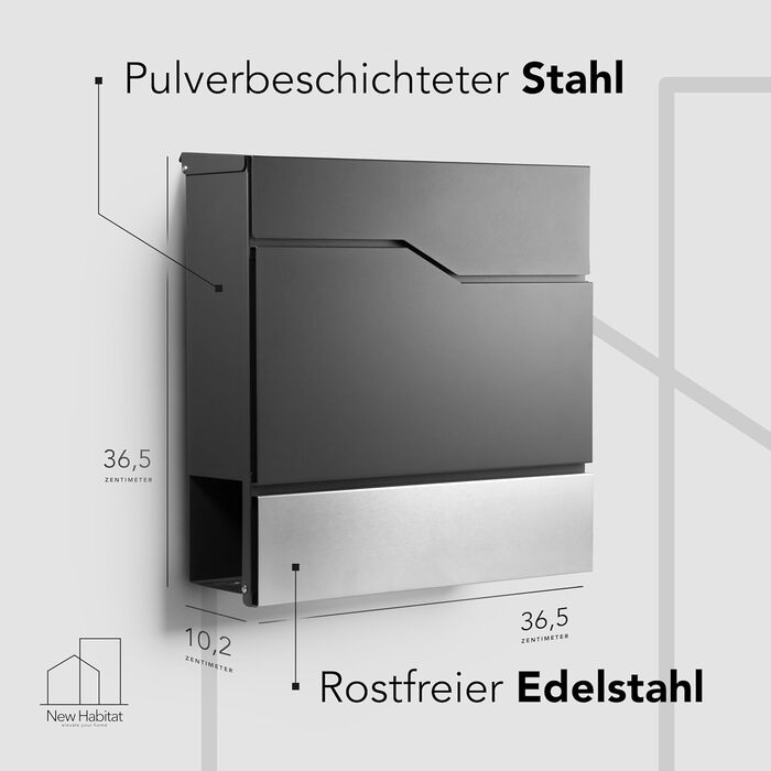Поштовий ящик модерн Tokyo Anthrazit RAL7016 з газетницею та гравіюванням (без гравіювання) - нержавіюча сталь, стійкий до УФ-випромінювання
