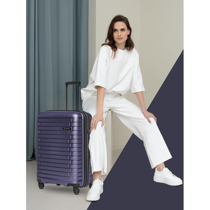 Чохол-валіза на колесах середнього розміру 66 см, розширюється до 75 літрів | З міцного поліпропілену, 4 колеса, TSA-замок | Колекція 04 (фіолетовий металік)