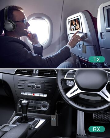 ORIA Bluetooth 5.3 Аудіоадаптер 2-в-1: для стереосистем, навушників, колонок, ноутбуків. Зарядка Type-C (Чорний)