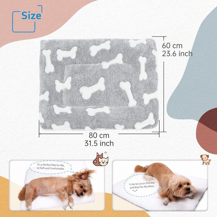 М'який килимок-матрац для собак та котів 60x80 см, білий з принтом кісток