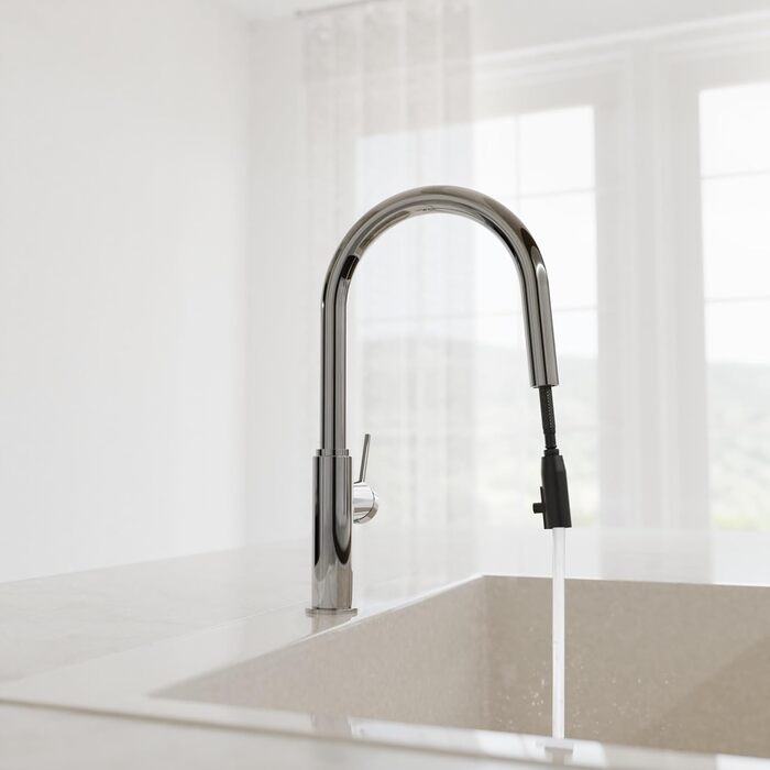 Кухонний змішувач SCHÜTTE 79562 Blackpool з висувною лійкою, поворотний на 360°, з однорідним керуванням, для мийки, хром