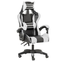 Ігрове крісло Baroni Home Gaming — ергономічний офісний стілець з підголівником, підтримкою попереку та регульованою спинкою, білий