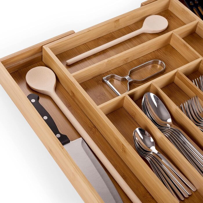 Органайзер для столових приборів Blumtal з бамбука, розсувний, 9 відділень, для кухонних шухляд