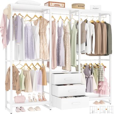 Кутовий вішак для одягу iSunirm L-подібний, білий freestanding шафа-система з шухлядами та міцною конструкцією