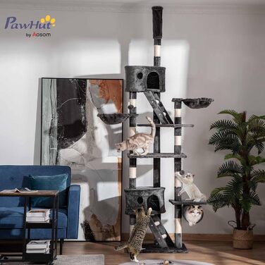 PawHut Декількаторівневий котячий комплекс з дзеркалом, гамаком, когтеточками, платформами, 240-260 см, сірий