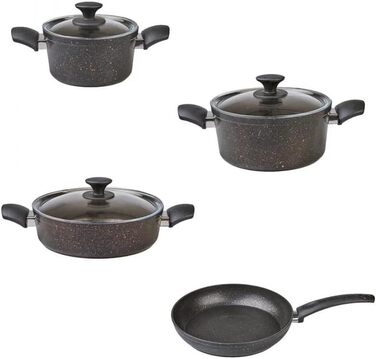 Набір посуду Karaca Biogranit, 7 предметів, чорний/золотий, з антипригарним покриттям, для індукційних плит, граніт