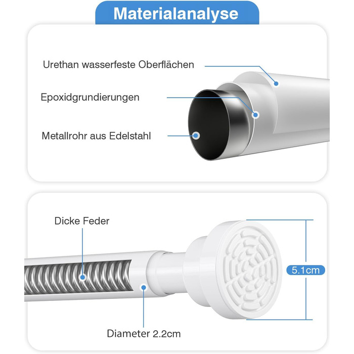 Телескопічна штанга для карнизів та душової кабіни без свердління, 79-195 см (біла)