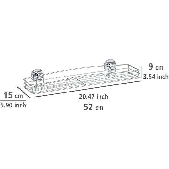 WENKO Vacuum-Loc Wand Maxiablage Milazzo, Bathroom Shelf in Wire Basket Design, Mounting without Drilling, Chrome-plated Metal, 51 x 8 x 15 cm