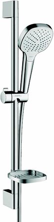 hansgrohe Croma Select E Showerhead, Shower Spray, Water-Saving, 3 Spray Patterns, Anti-Limescale Function, White/Chrome (0.65m Set)