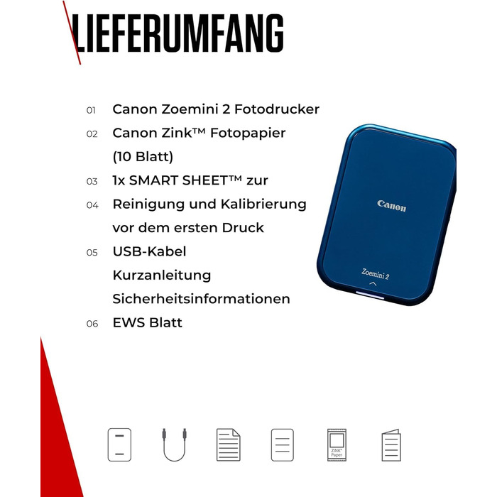 Canon Zoemini 2 Marineblau: Міні-принтер для фотографій, Bluetooth, мобільний, з акумулятором