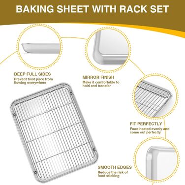 Wildone Baking Sheet with Grid Set (3 pans + 3 racks), stainless steel baking tray with cooling rack, non-toxic, durable, and easy to clean