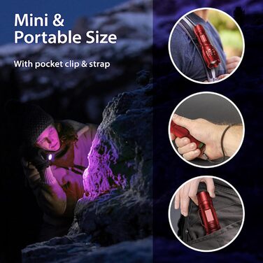 Ліхтар UV 2-в-1, 395нм, детектор фальшивих грошей та сечі тварин, 4 режими, 40W (червоний), з 3 AAA батарейками