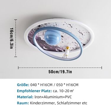 Дитяча стельова LED лампа RRBEST Місяць-Астронавт, димована, з пультом, для хлопчиків і дівчаток, синя, 50×16 см, сучасний дизайн, декоративне освітлення дитячої кімнати