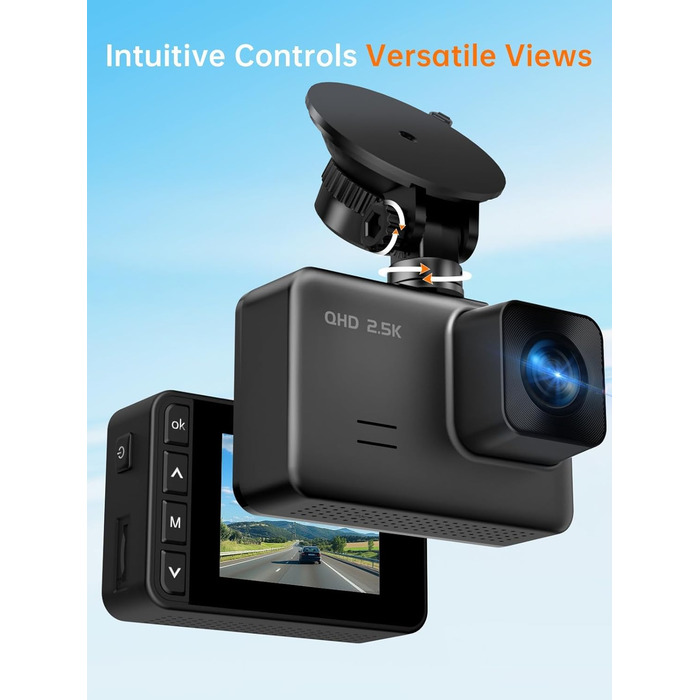 Відеореєстратор у машину Dashcam Auto з двома камерами, 2.5K+1080P, IPS-дисплей, G-сенсор, 170° кут огляду, паркувальний режим, циклічна запис, нічне бачення, карта 32GB