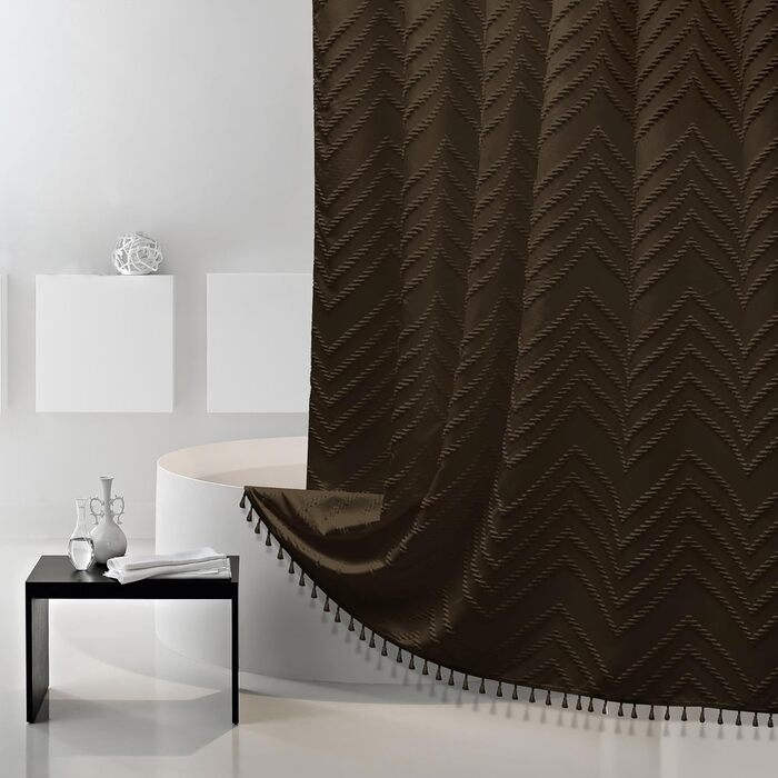 Штора для душу Boho з тканини Siiluminisoy, 213.4 x 183.4 см, кремовий колір, сучасний дизайн, з текстурою, в стилі Chevron, для ванної кімнати