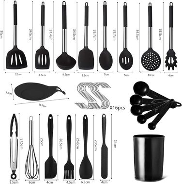 Набір кухонних помічників 15 шт. з силікону з нержавіючою сталею, включає мірні ложки