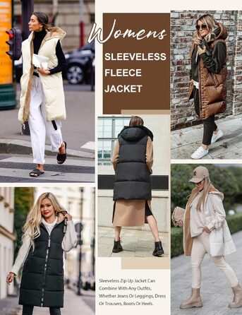 Жіноча жилетка Tuopuda з капюшоном, степкова, з флісовою підкладкою, тепла зимова куртка, безрукавка, термо-жилетка, на блискавці, чорна, розмір S