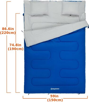 KingCamp Double Sleeping Bag - Winter Adult Sleeping Bag for 2 People with Carry Bag - Outdoor Camping (Blue)