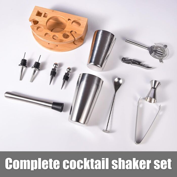 Cocktail Shaker Set, Esmula 750ML 12-Piece Stainless Steel Bartender Kit Gift for Men, Women, Friends, Home Stylish Bar Tool Set with Cocktail Recipe Booklet (Stainless Steel)