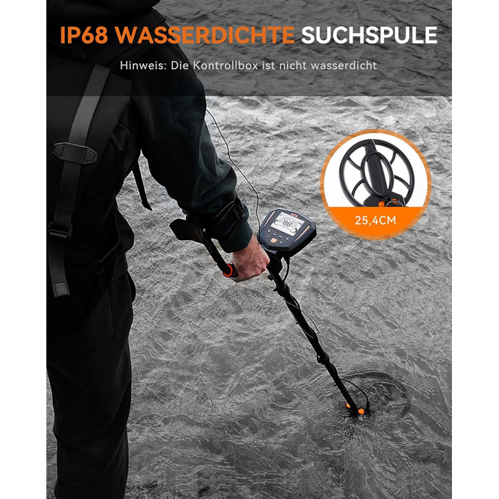 Металошукач SUNPOW – 5 режимів, професійний для дорослих, з Pinpointer, водонепроникний IP68, 30см котушка, 2 HD-LCD дисплеї, DSP-чип, регульований стержень, міцна спіральна структура, повний комплект (OTMD07)