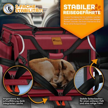 ТRESKO® Транспортна переноска для собак та котів, складана, з підкладкою, лопаткою та світловідбивачами, 50x34x34 см | Переноска для собак, велика, червона