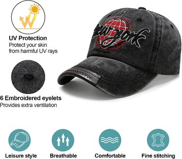 Кепка бейсболка чоловіча чорна, регульована, з вишивкою, бавовна, літня, для захисту від сонця