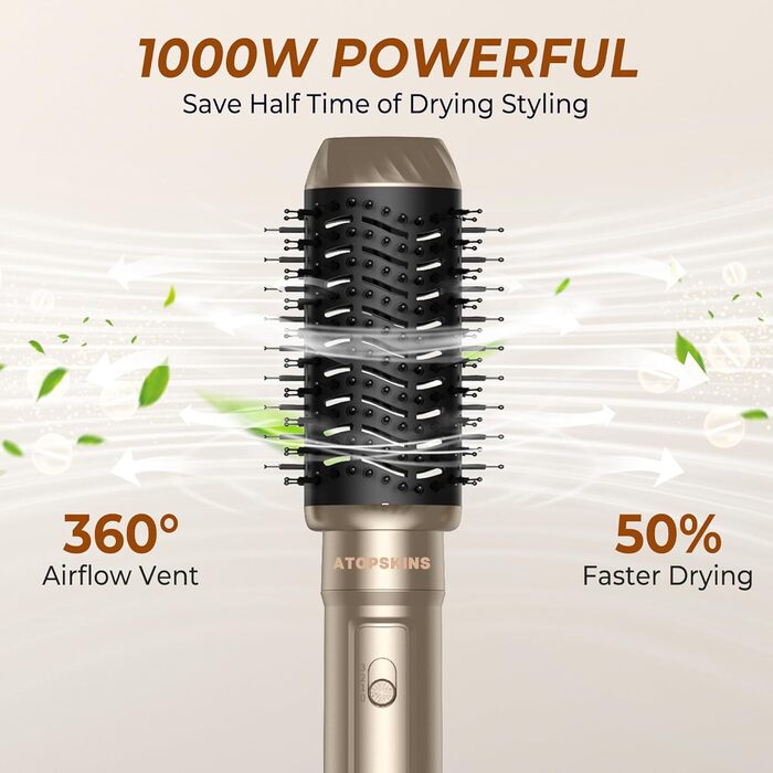 Atopskins Airstyler: Набір для укладки волосся 6-в-1 (фен-щітка, плойка, випрямляч), Золотий