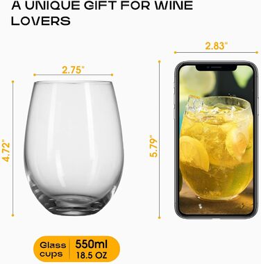 Набір келихів для вина PROST! 6 шт. 491 мл з кришталевого скла без свинцю, для червоного та білого вина, підходить для миття в посудомийній машині