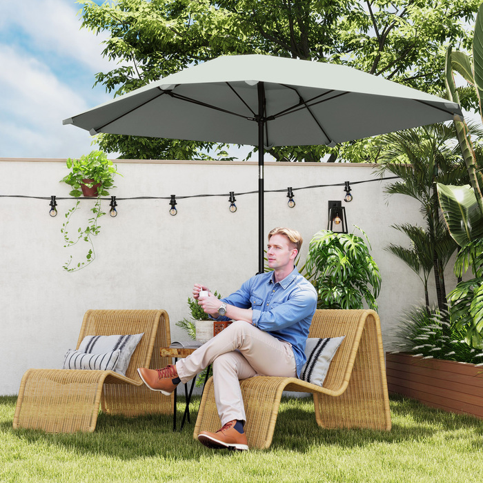 Сонцезахисний парасолька Outsunny Ø233 см, парасолька з функцією нахилу, восьмигранний балконний парасоль, парасоль для пляжу, стійкий до вітру, стабільний, парасоль для ринку, парасоль з ручним механізмом, захист від сонця для пляжу, балкону, тераси, сад