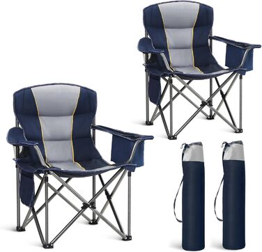 Крісло для кемпінгу High Point Sports 2 шт., блакитне, складне, 200 кг, з підлокітниками та кишенею для напоїв