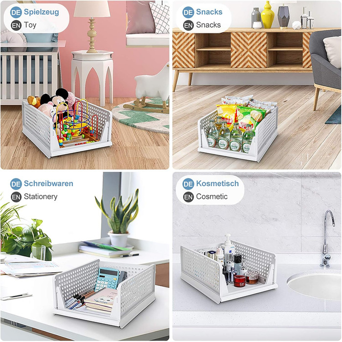 Yorbay Drawer Box, 3-Piece Set, Stackable Closet Organizer, Shelf Storage Box, Divider Stackable Drawers for Clothes Kitchen Bedroom, White