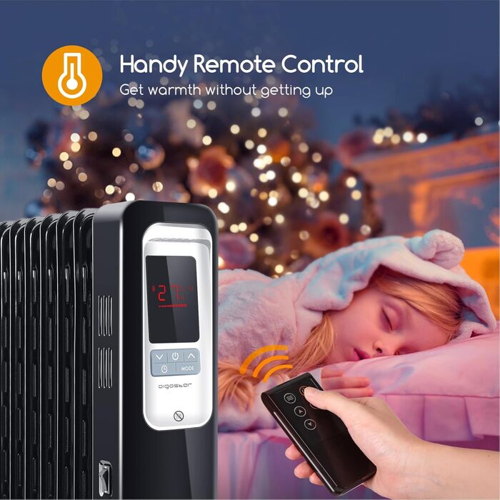 Електричний масляний радіатор Aigostar Oil Monster 33JHH - 2500W з LCD-дисплеєм, 13 ребер, термостатом та дистанційним керуванням