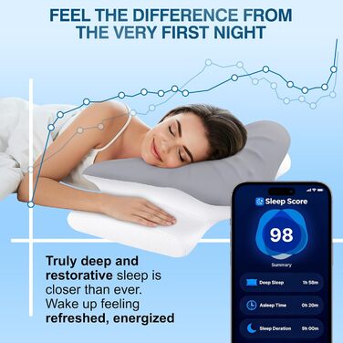 Подушка для шиї Subtail - подушка з піною з пам'яті, ергономічна подушка для сну на боці, спині та животі, сірого кольору