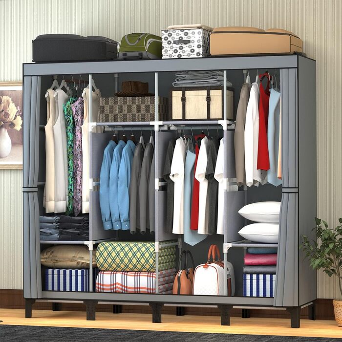 LOEFME Wardrobe 170 * 175 * 45cm, Fabric Wardrobe for Bedroom, Fabric Clothes Closet, Fabric Wardrobe with 2 Hanging Rails
