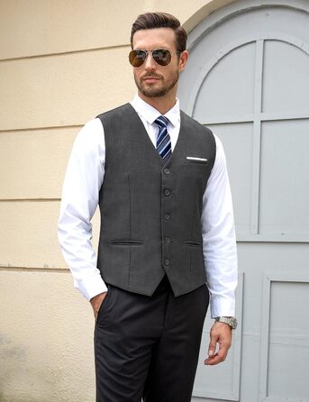 Жилет чоловічий Weste Herren однобортний Slim Fit V-подібний виріз, однотонний для весілля, темно-сірий, розмір 3XL