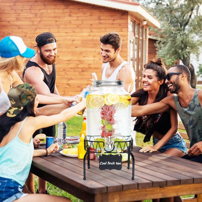 Диспенсер для напоїв на 7.6л зі стійкою, скляний диспенсер для води, соку, з нержавіючої сталі з краном, для дому, вечірок, свят