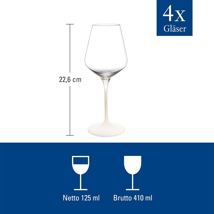 Villeroy & Boch – Manufacture Rock White White Wine Glass Set, 4-Piece. White Wine Glasses, Exceptional Glasses, Glasses for Wine, Crystal Glass